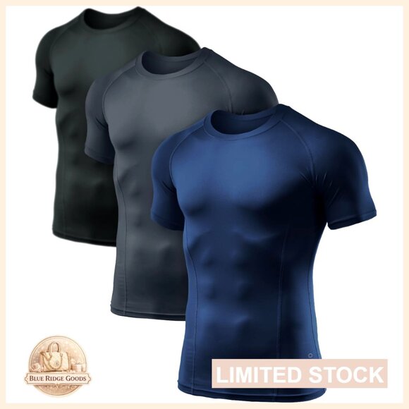 Cool Dry Compression Shirt Athletic Workout Top UPF 50+ Flatlock Seams